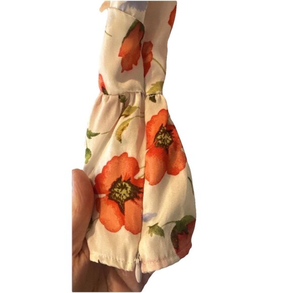 Forever 21 Womens Floral Satin Puff Sleeve Peplum Top Sz L Fairy Feminine - Picture 6 of 12